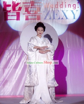 Tradizionale giapponese Kimono Pure White Wedding e Cintura Set completo