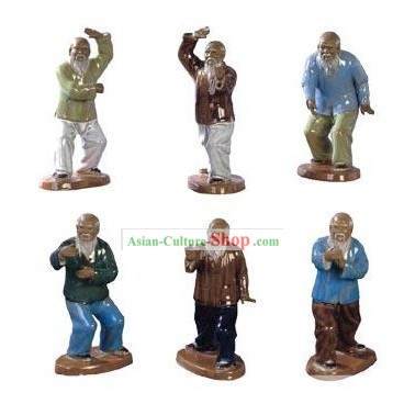 Tradicional Chinesa Shiwan Tai Chi Figurines Cerâmica 6 Set Pieces