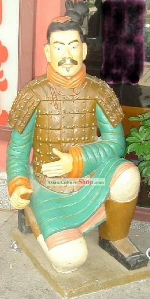 71 Zoll große farbige chinesische Terra Cotta Krieger Statue - hinknien Archer
