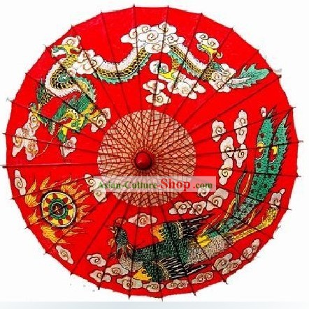 먀오족 소수 수제 드래곤과 피닉스 레드 우산