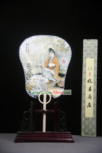 Chinesische Handmade Palace Fan mit Fan Base - Ancient Beauty