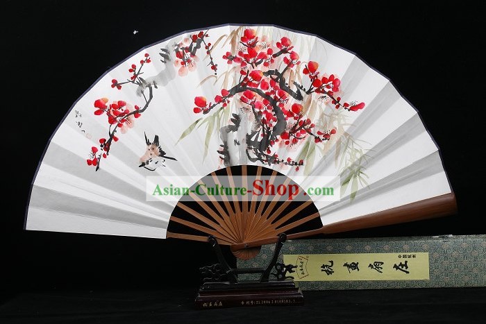 Sparrow et Plum Blossom Painted Hand Fan pliante pour Hommes