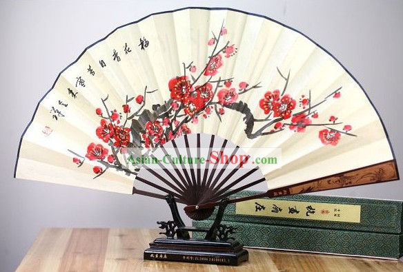 Chino pintado a mano flor de ciruelo Fan