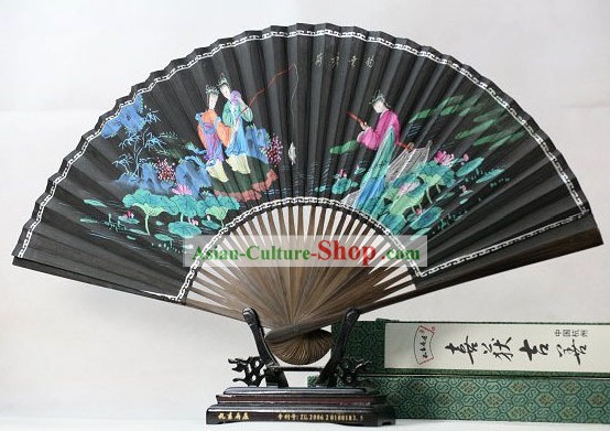 Main peint Fan chinoise - Pêche