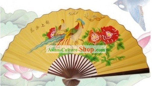 65 Pouces traditionnelle chinoise main Fan Hanging Décoration de la Soie - Paire de paon