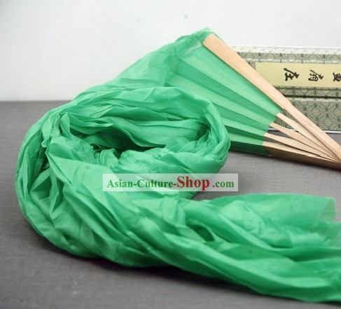 59 Inch Long Pure Silk Green Dance Ribbon Fan