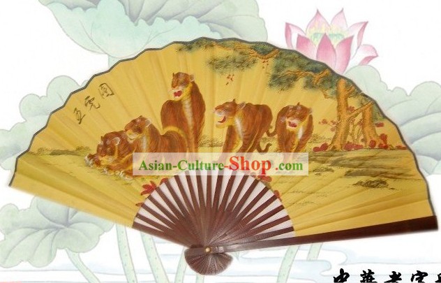 65インチ中国の伝統手作りハンギングシルクの装飾のファン - タイガースファミリー