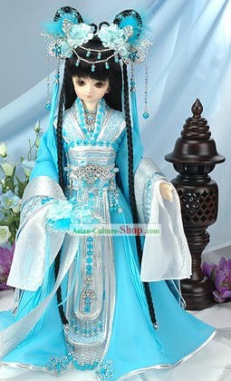 Chinese Gorgeous Light Blue Princess Costumes Complete Set