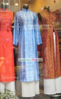 Viet clásico azul Damas Set disfraz completo