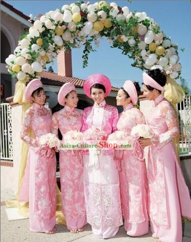 Vietnamita tradizionale Bride Dress Wedding Set Complete