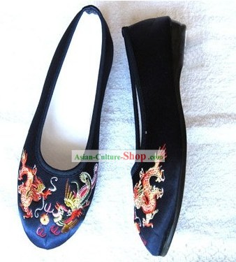 Chinois traditionnel brodé à la main Dragon Chaussures Satin