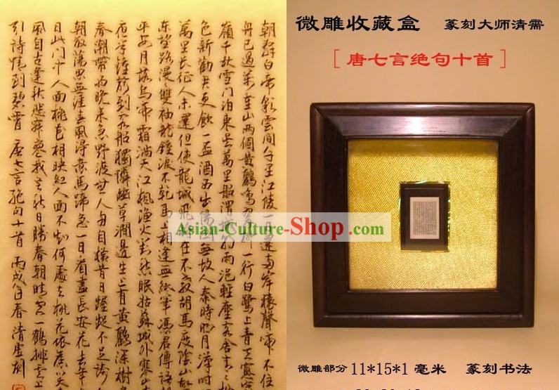 China microscópico talla de marfil Tang Escultura Poema