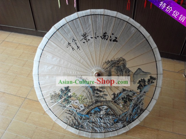 Traditionnelle Plage main chinoise, la pluie et parasol - peinture à l'huile