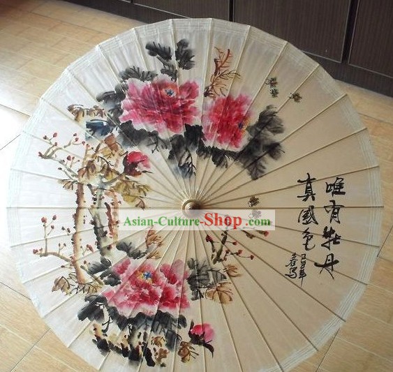 Main chinoise fabriqué et peint Grand parapluie Danse Pivoine Peinture