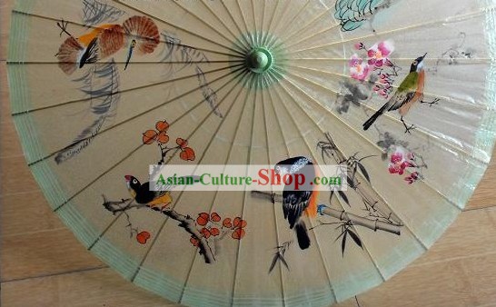 Mano cinese Antico Palazzo Dipinto Pittura Uccelli Umbrella