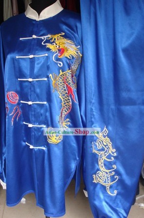 Cina Arti marziali Tai Chi ricamato drago camicetta e pantaloni set completo