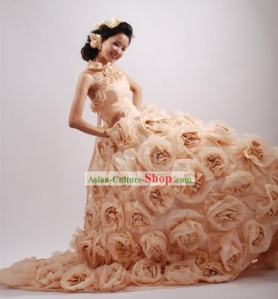 Rose romantique Wedding Dress Design et Décors complète des cheveux pour les femmes