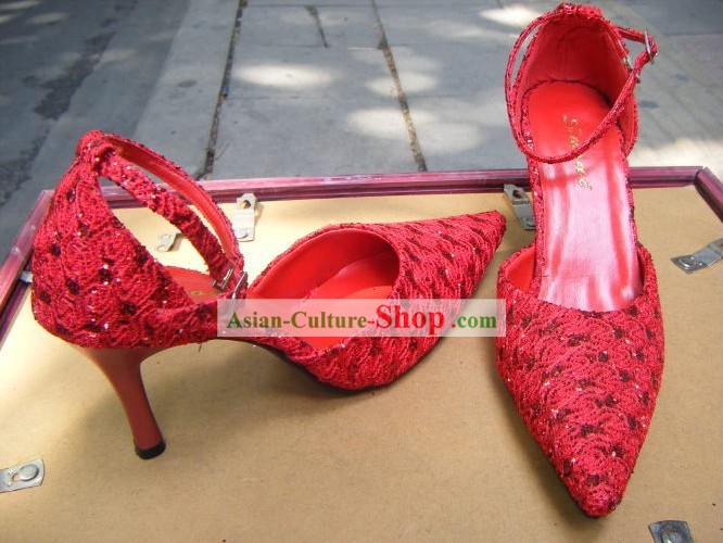 Cinese tradizionale Rosso Shinning Wedding Shoes