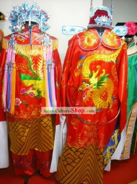 Chinese sposa tradizionale abito da sposa e sposo e Cappello Completa 2 Sets