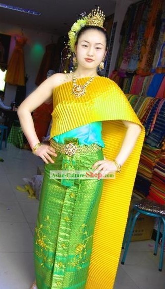 Traditionelle Thai Peacock Court Kleid Kostüm komplett Set