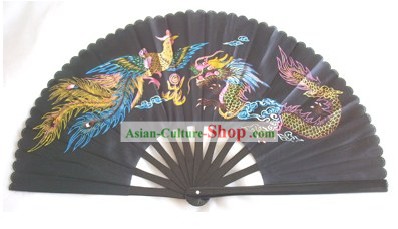 Tradicional China Phoenix Negro y Dragón de Kung Fu danza de los abanicos