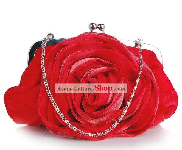 Rose rouge chinoise Sacs à main en soie de mariage Brocade