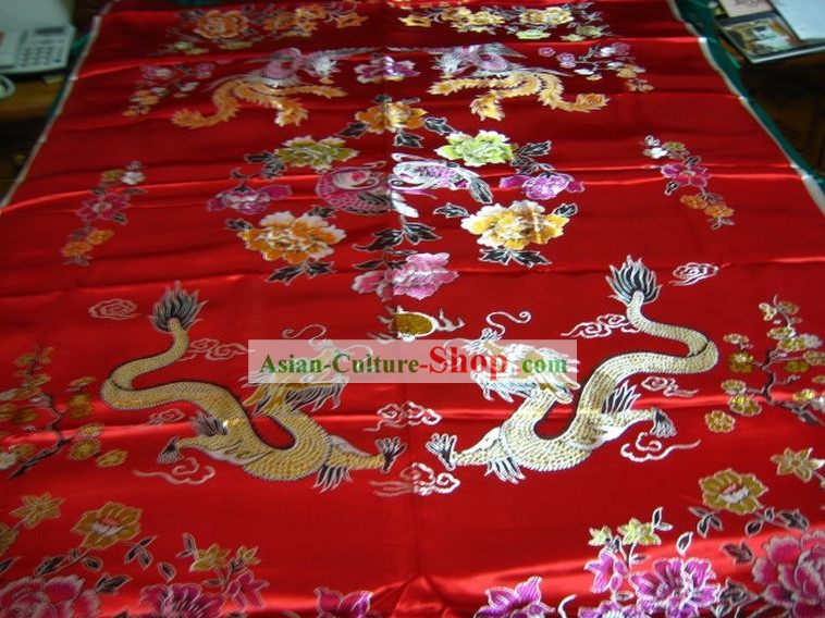 Dragon chinois traditionnel de mariage Phoenix Canards Housse de couette Pivoine
