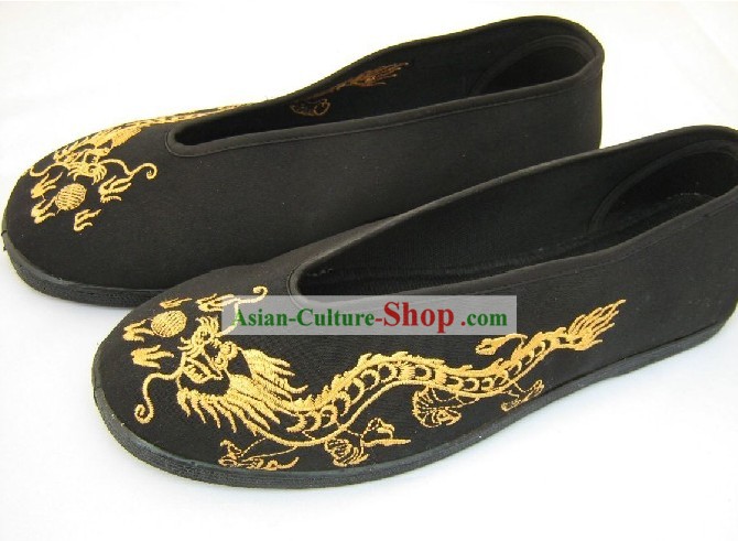 Folk dragon Chaussures de Wushu en tissu noir pour les hommes