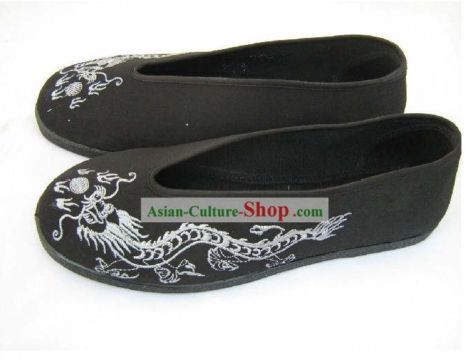 Fabriqué à la main chinoise Folk Dragon Noir Tissu Chaussures/Chaussures Hommes dragon