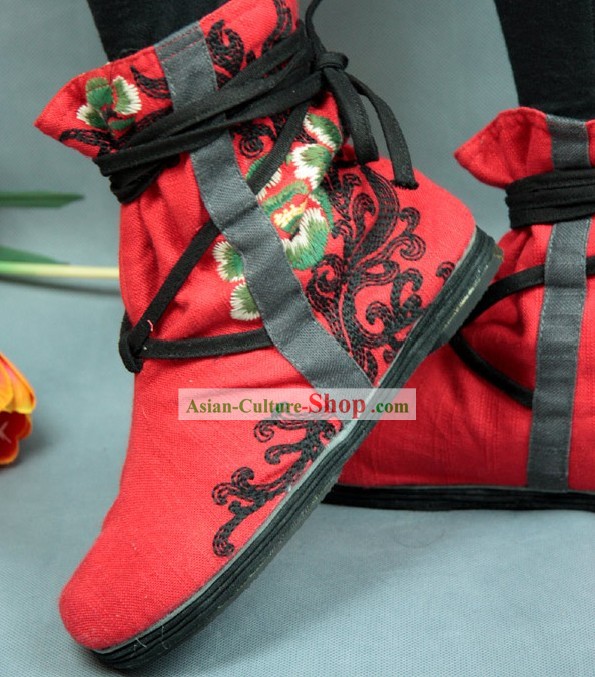 Stivali ricamo cinese/Handmade stivali rossi