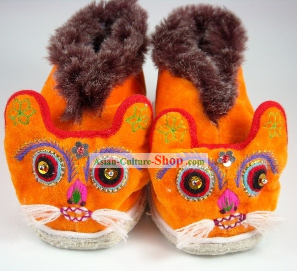 Дети Китайский традиционный обувь/ручной Зимняя обувь Тигра