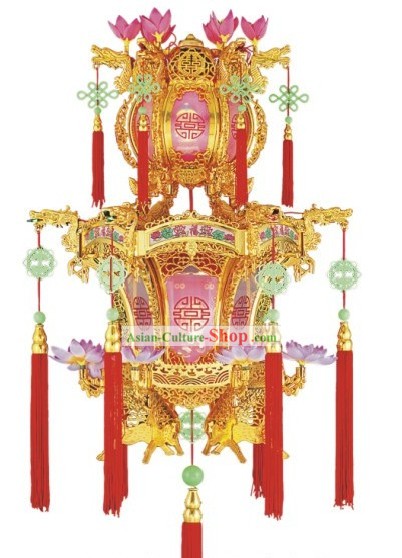 Chinês clássico Lotus e Jade Electric Palace Lantern