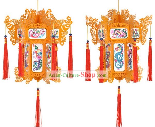 Hand Made cinese tradizionale carta palazzo lanterna - Dragon e Phoenix (rosso)