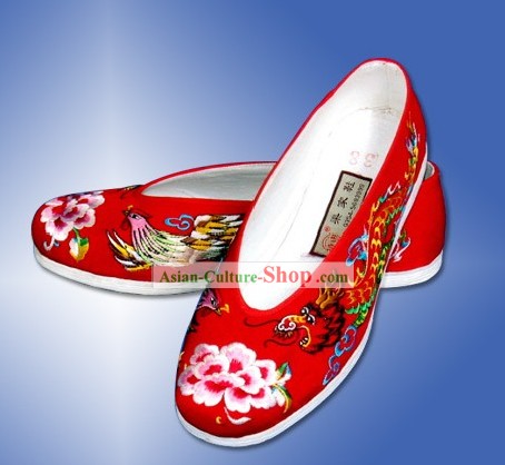 Китайский ручной вышивкой Дракон и Феникс обувь Ткань