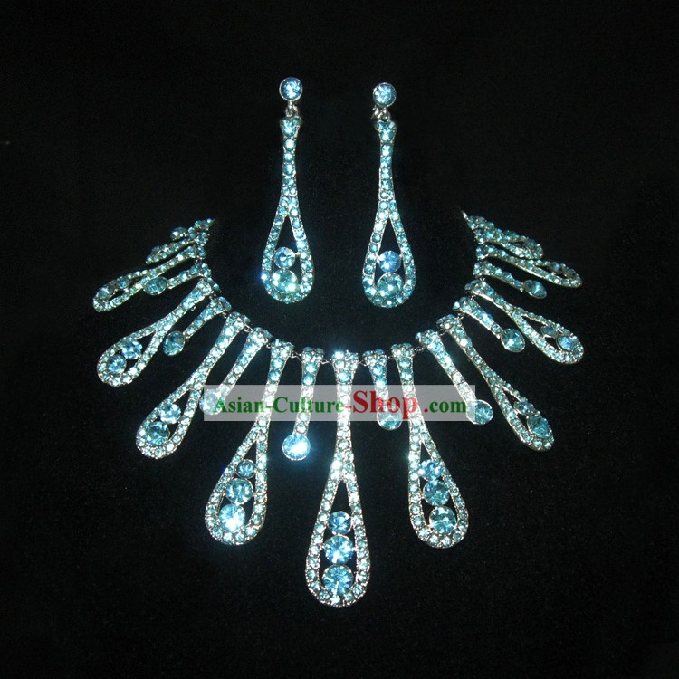 Blau Halskette und Ohrringe chinesische Hochzeit Schmuck-Set