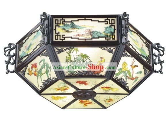 30 pouces grands oiseaux et de fleurs Lanterne Palais Chinois/Lanterne plafond peint