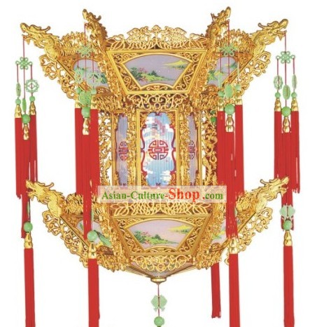 35 Zoll große Golden Dragon Chinese Palace Lantern