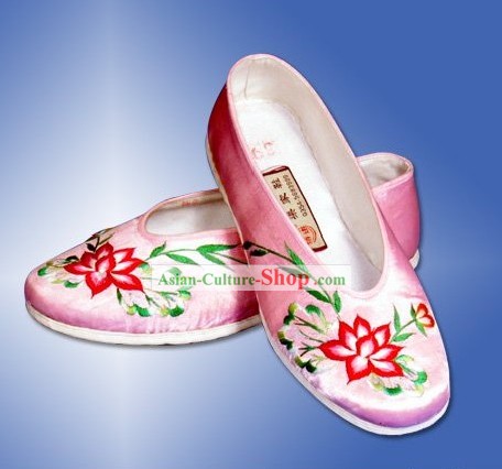 Китайский традиционный ручной работы и вышитые ткани Розовый Лотос обувь