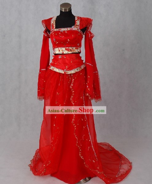 Cinese Lucky Red Dress Set lungo matrimonio per le donne