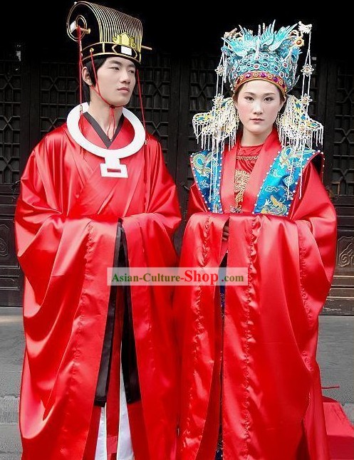 Верховный китайской древней Экипировка Свадебные и Короны 2 комплекта