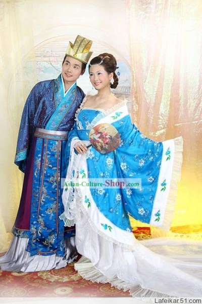 중국어 고대 결혼 기념일 드레스 2 완전한 세트