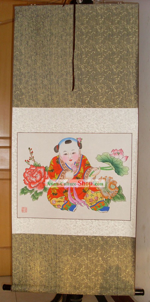 Tradizionale cinese di Tianjin Pitture Figura Yangliuqing - Four Seasons Fiore