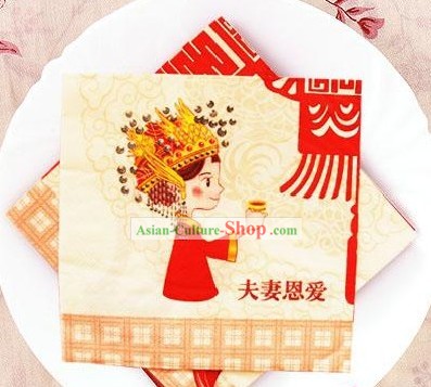 De estilo chino tradicional de tres capas feliz novia Servilleta boda