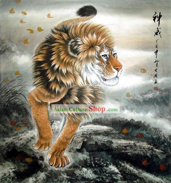 彼達海ことで、従来の中国のライオンの絵画