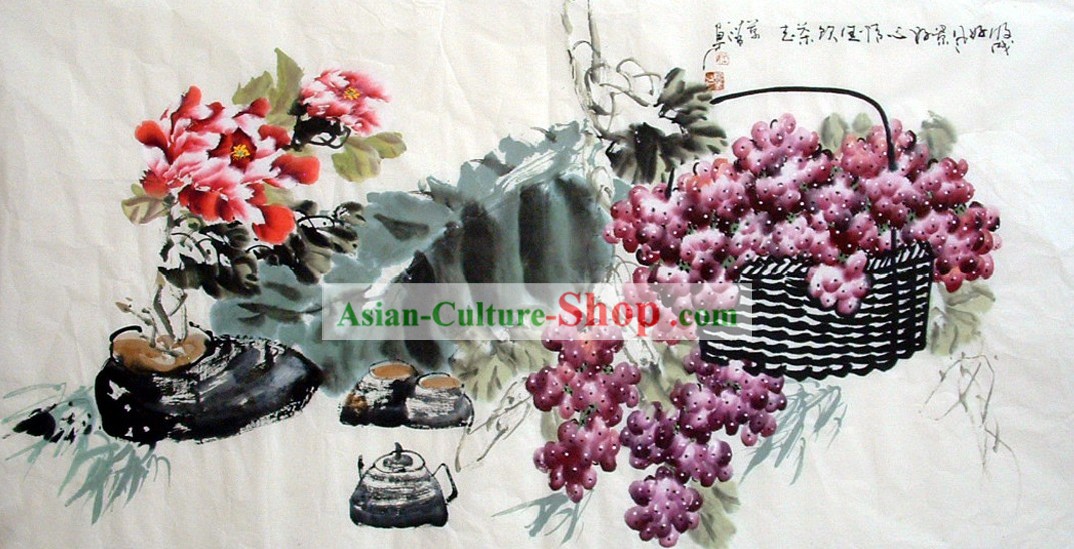 La peinture traditionnelle chinoise - Panier de raisin par Liang Wanqing