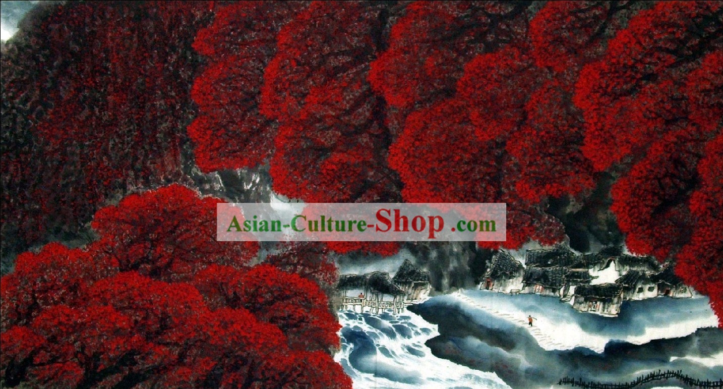 伝統的な中国の風景画 - 呉兆華で赤秋の森