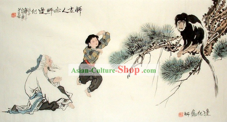Pintura Tradicional Chinesa - Monkey and Men por Xu Yan