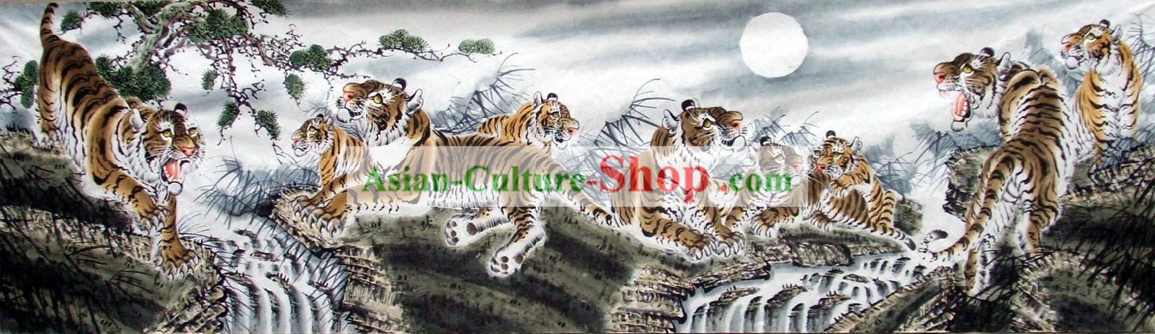 La peinture traditionnelle chinoise Tiger King Family par Wang Yongchang