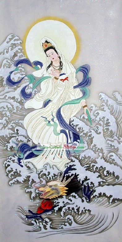 La peinture traditionnelle chinoise - Kwan-yin et le dragon par Qing Shaoping