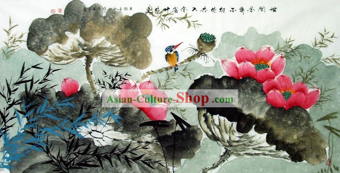 Pittura tradizionale cinese Liao Lotus Hongtian